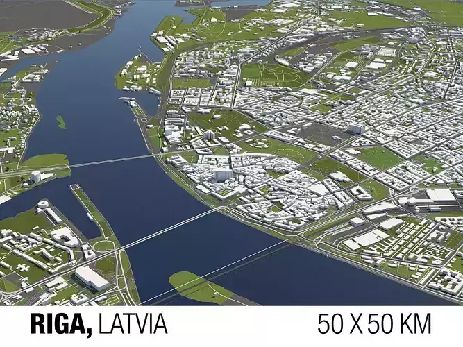 Riga Latvia 50x50km 3D City Map