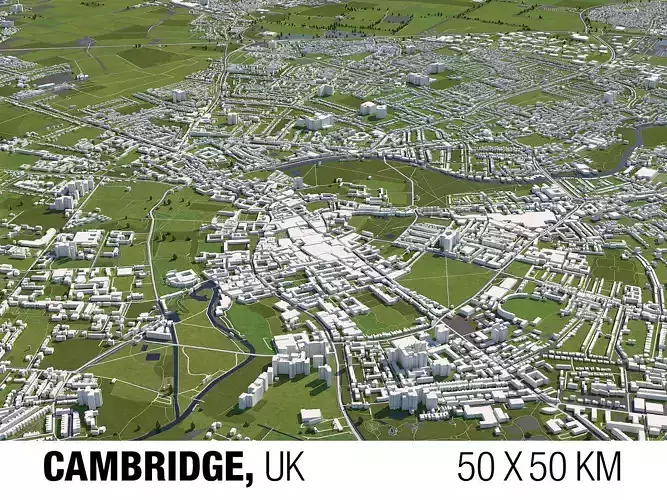 Cambridge UK 50x50km 3D City Map
