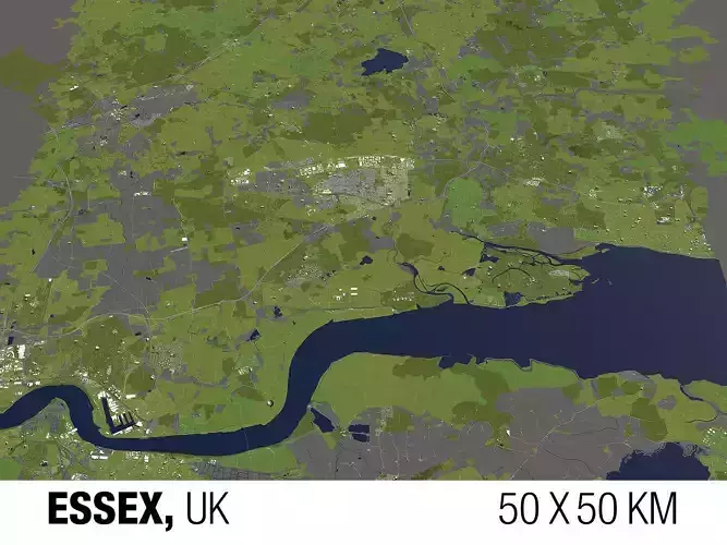Essex UK 50x50km 3D Area Map 3D model