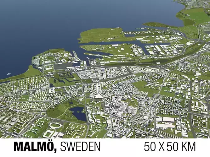Malm Sweden 50x50km 3D City Map