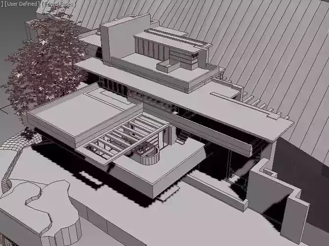 Fallingwater frank lloyd wright house Free low-poly 3D model