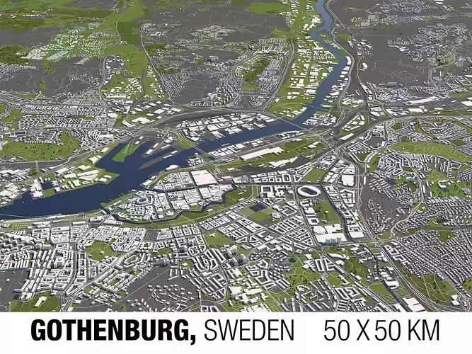 Gothenburg Sweden 50x50km 3D City Map