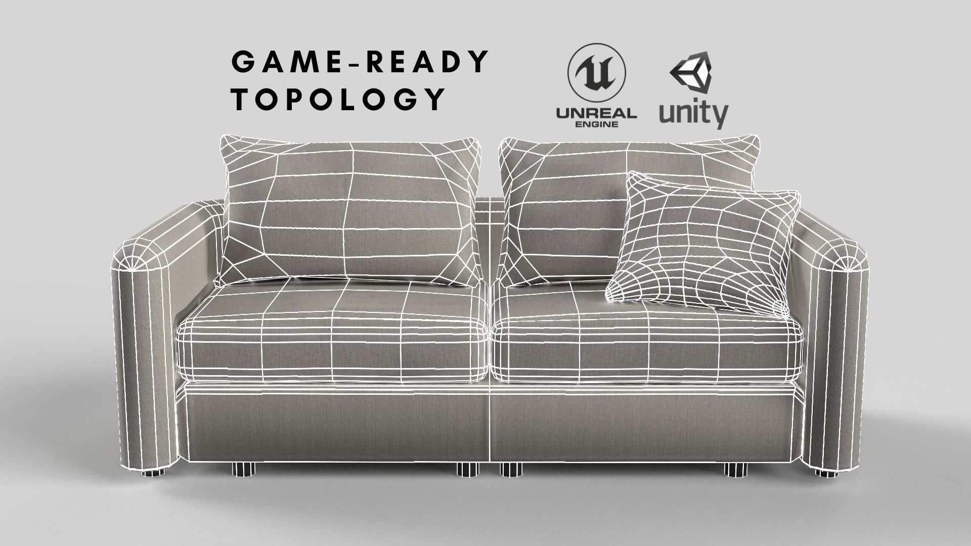 Sofa game-ready Low-poly 3D model_2