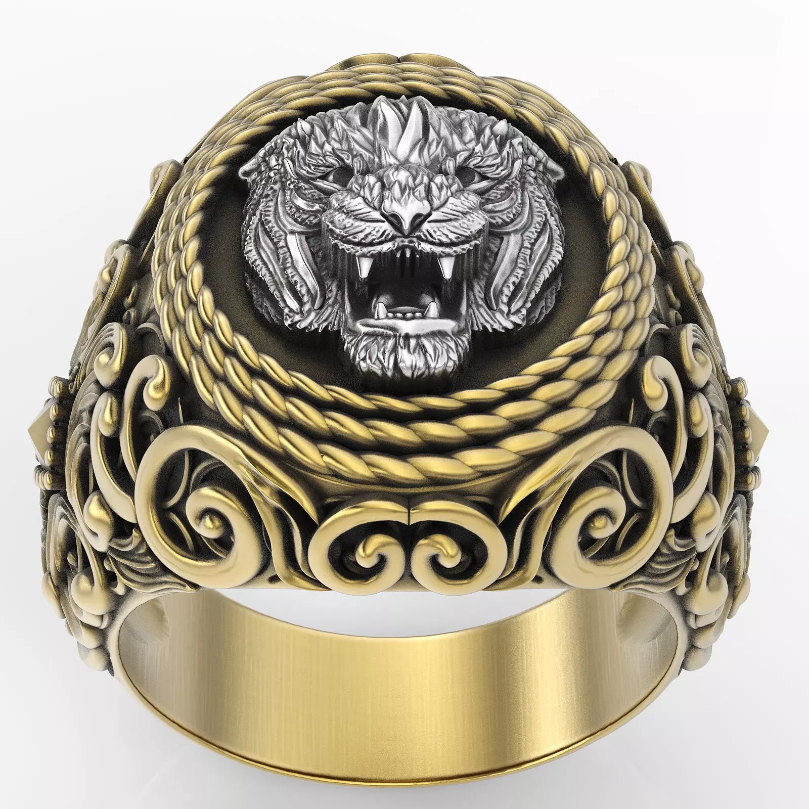 Tiger ring gold jewelry printable 3D model 3D print model