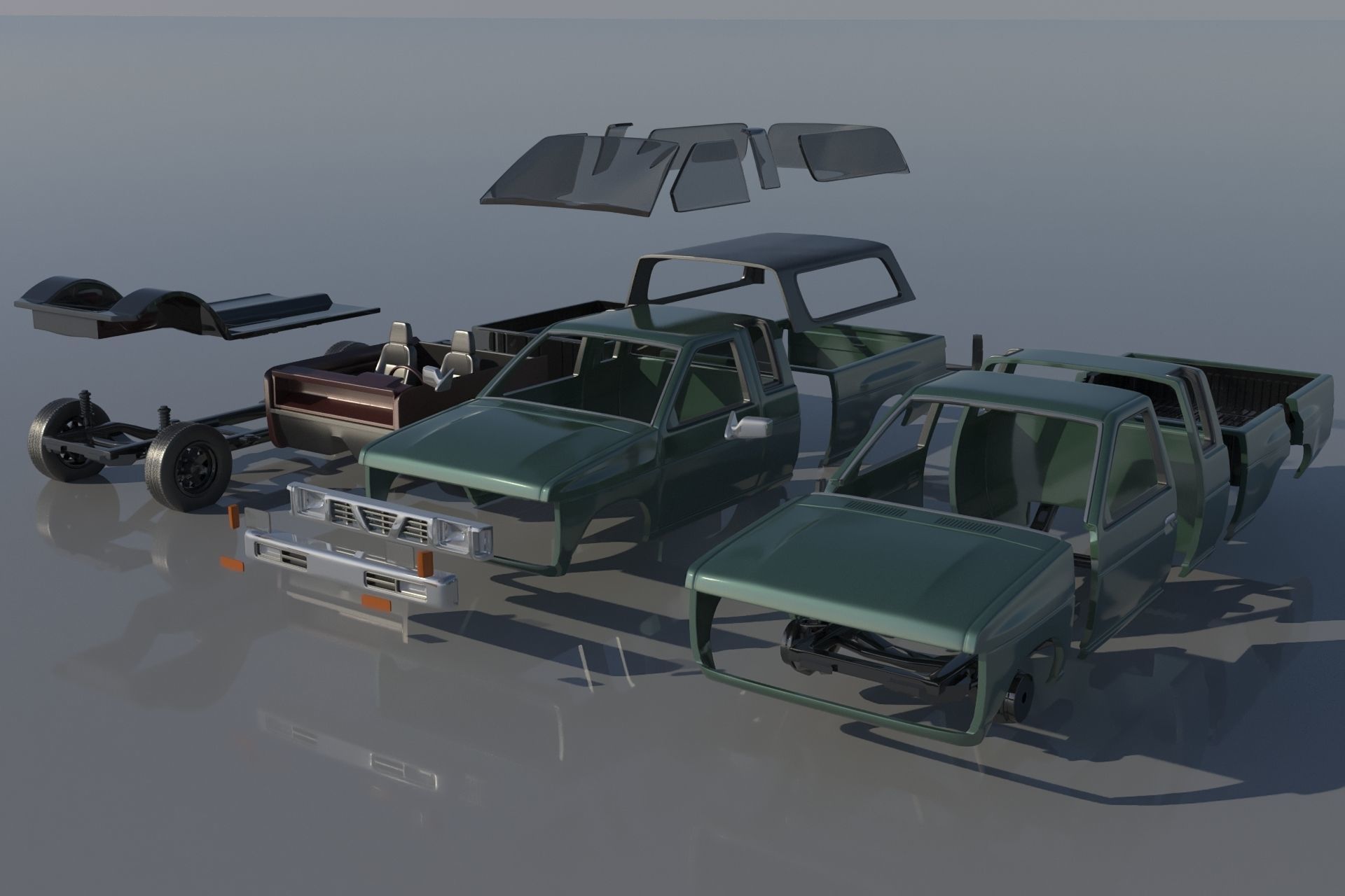 Nissan Hardbody D21 Extended Cab 1994 3D print model_11