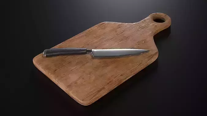 Kitchen Knife and Wooden Cutting Board 3D Model Collection