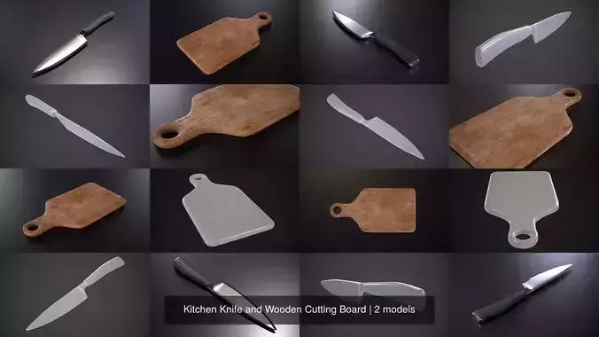 Kitchen Knife and Wooden Cutting Board