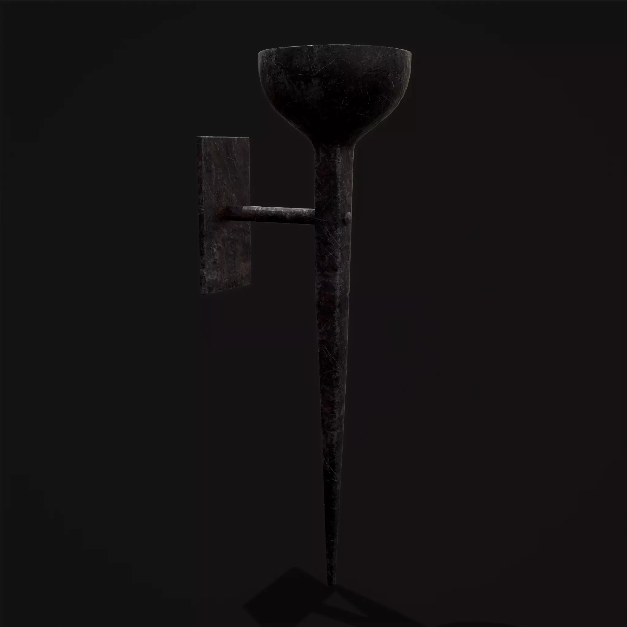 Rustic Medieval Iron Forged Torch Low-poly 3D model_0