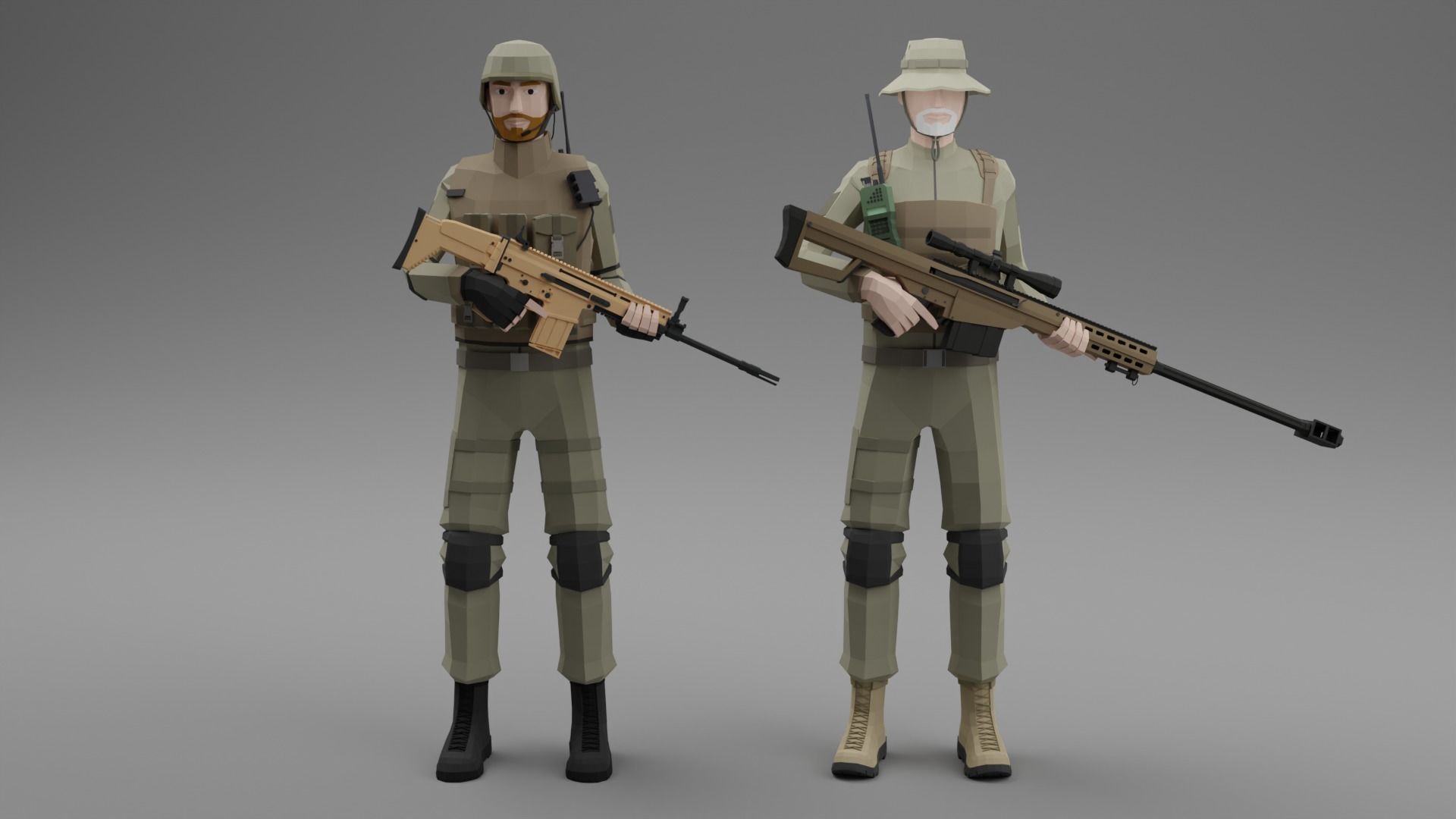 Low Poly Soldiers Rigged Free Free 3D model_2
