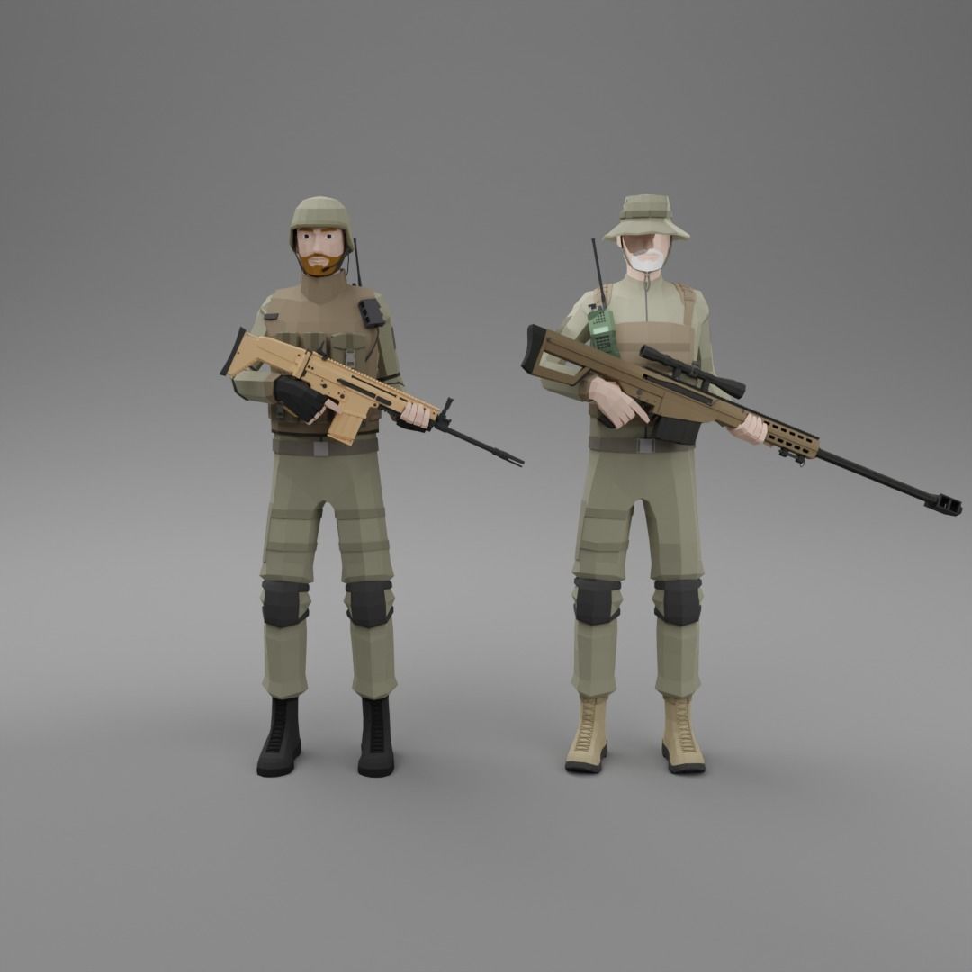 Low Poly Soldiers Rigged Free Free 3D model_3