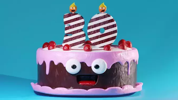Cartoon Cake Model with candles 3D model