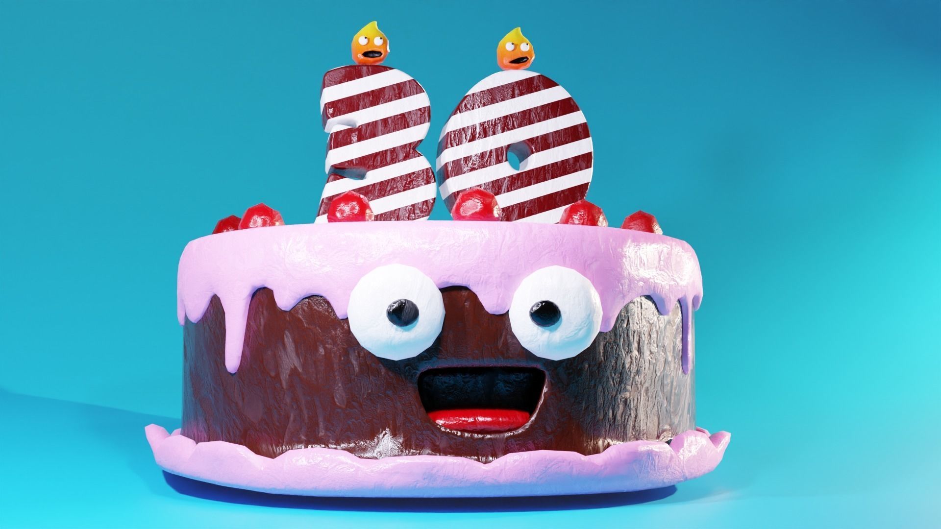 Cartoon Cake Model with candles 3D model_1