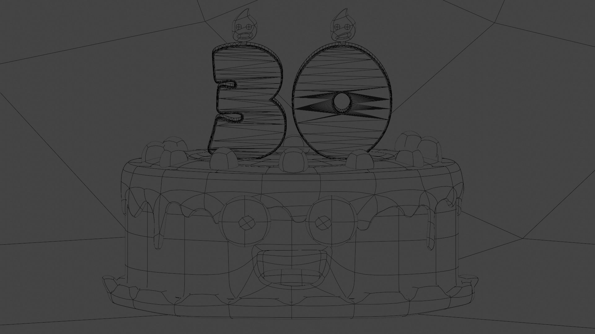 Cartoon Cake Model with candles 3D model_2