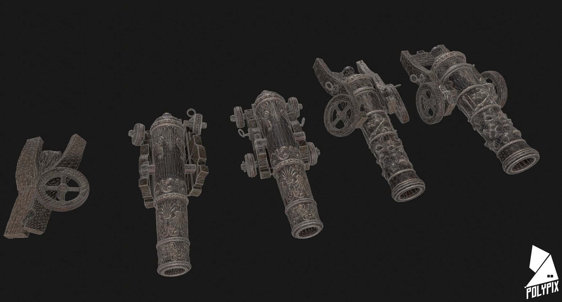 Pirate Cannons Low-poly 3D model_3