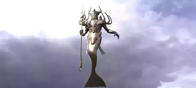 Low poly Merman statue armored