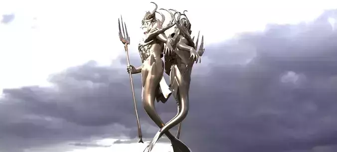 Low poly Merman statue Mirrored 