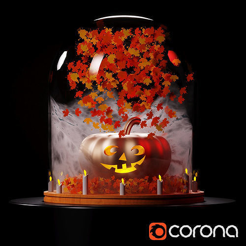 Halloween decor pumpkin under a glass dome 3D model