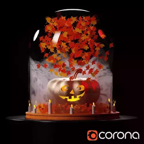 Halloween decor pumpkin under a glass dome