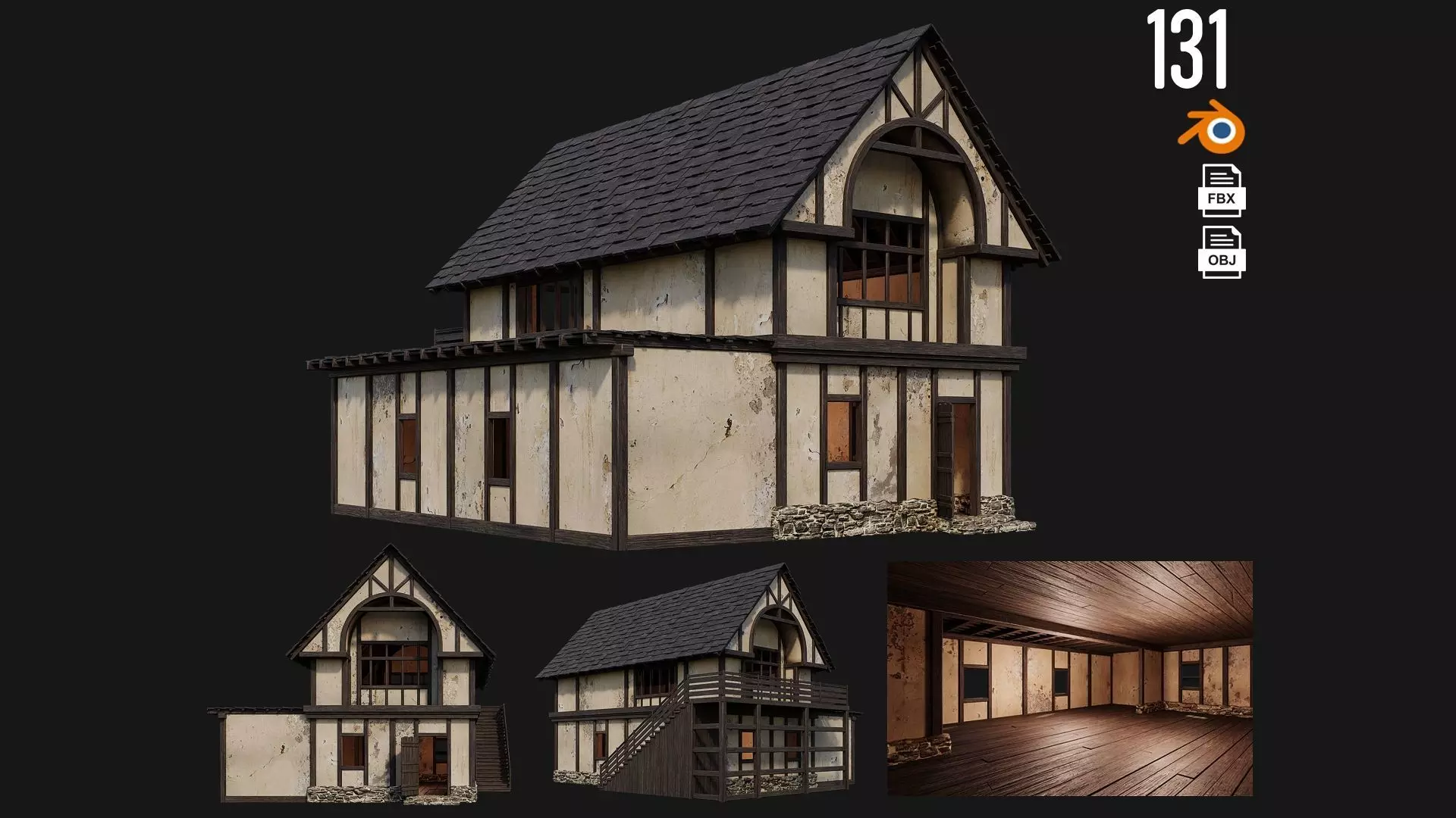 Old Medieval House 4K Textures GameReady 131 Low-poly 3D model_0