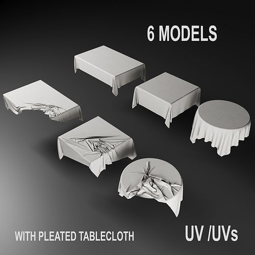 6 Models with pleated tablecloth Low-poly 3D model