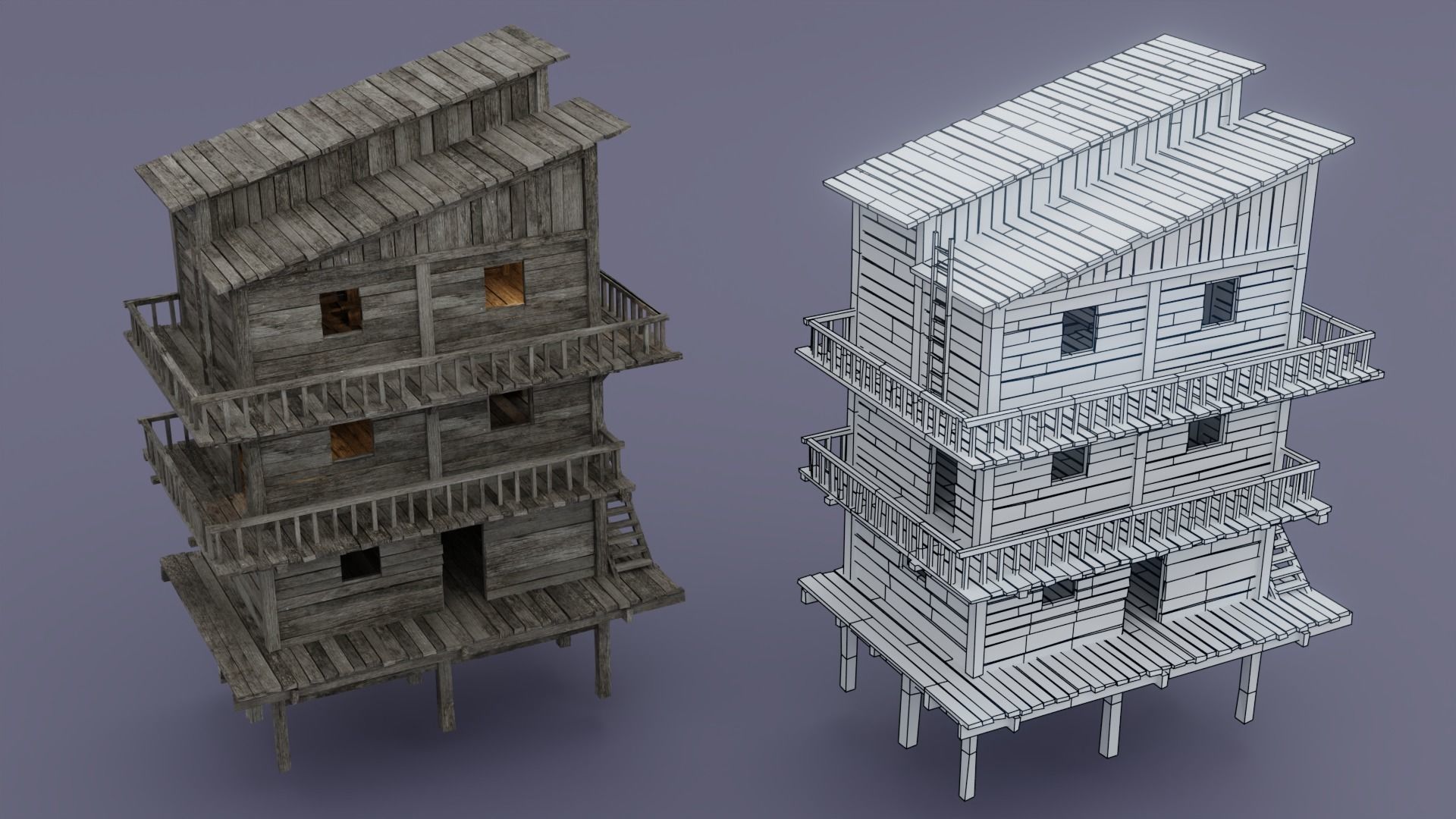 Pirate town Low-poly 3D model_1