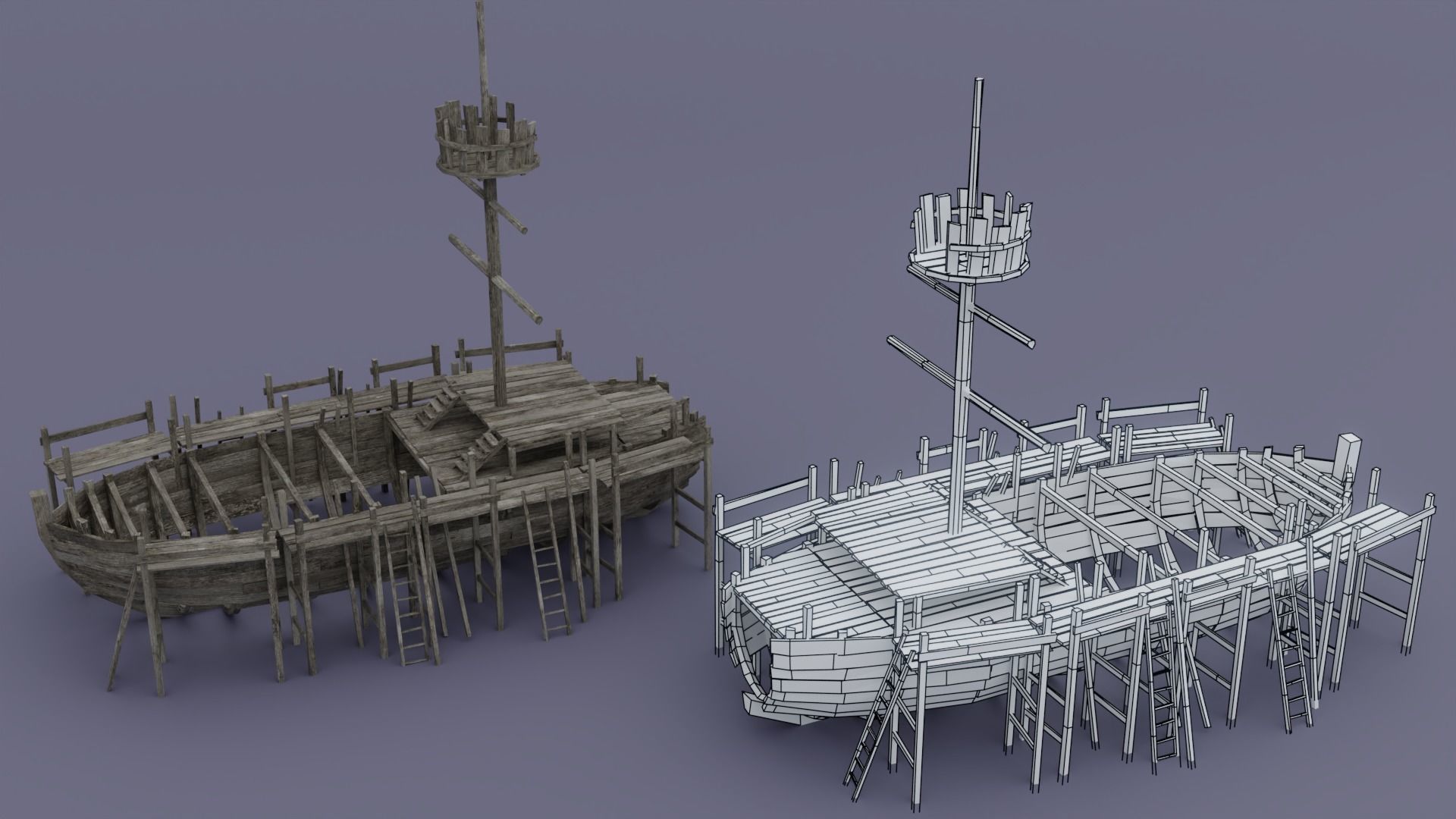 Pirate town Low-poly 3D model_13