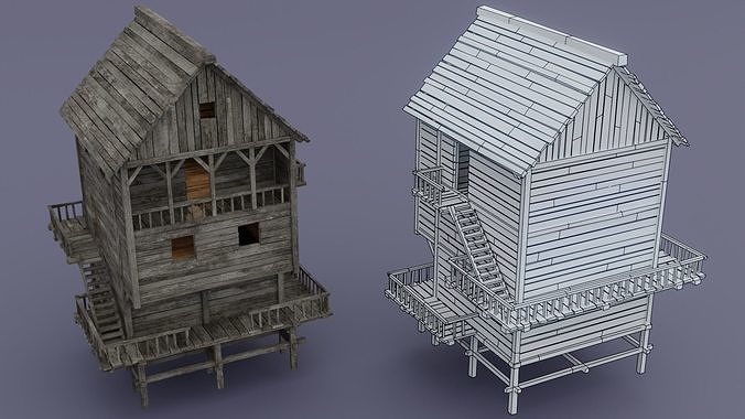 Pirate town Low-poly 3D model 3