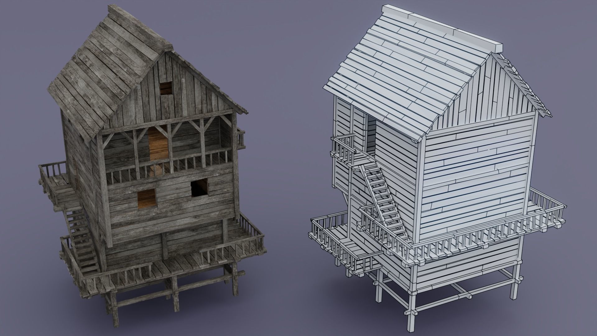 Pirate town Low-poly 3D model_2