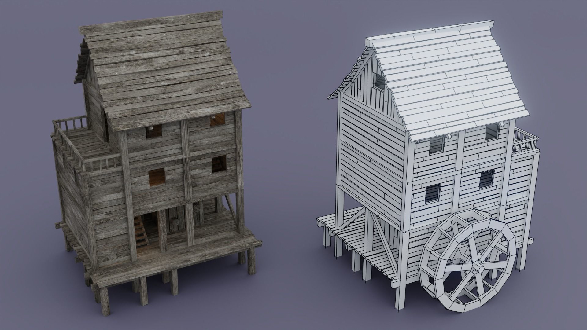 Pirate town Low-poly 3D model_6