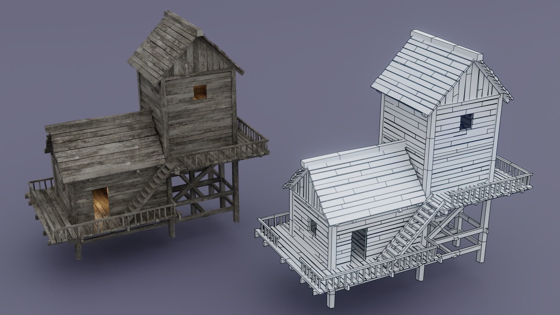 Pirate town Low-poly 3D model_4