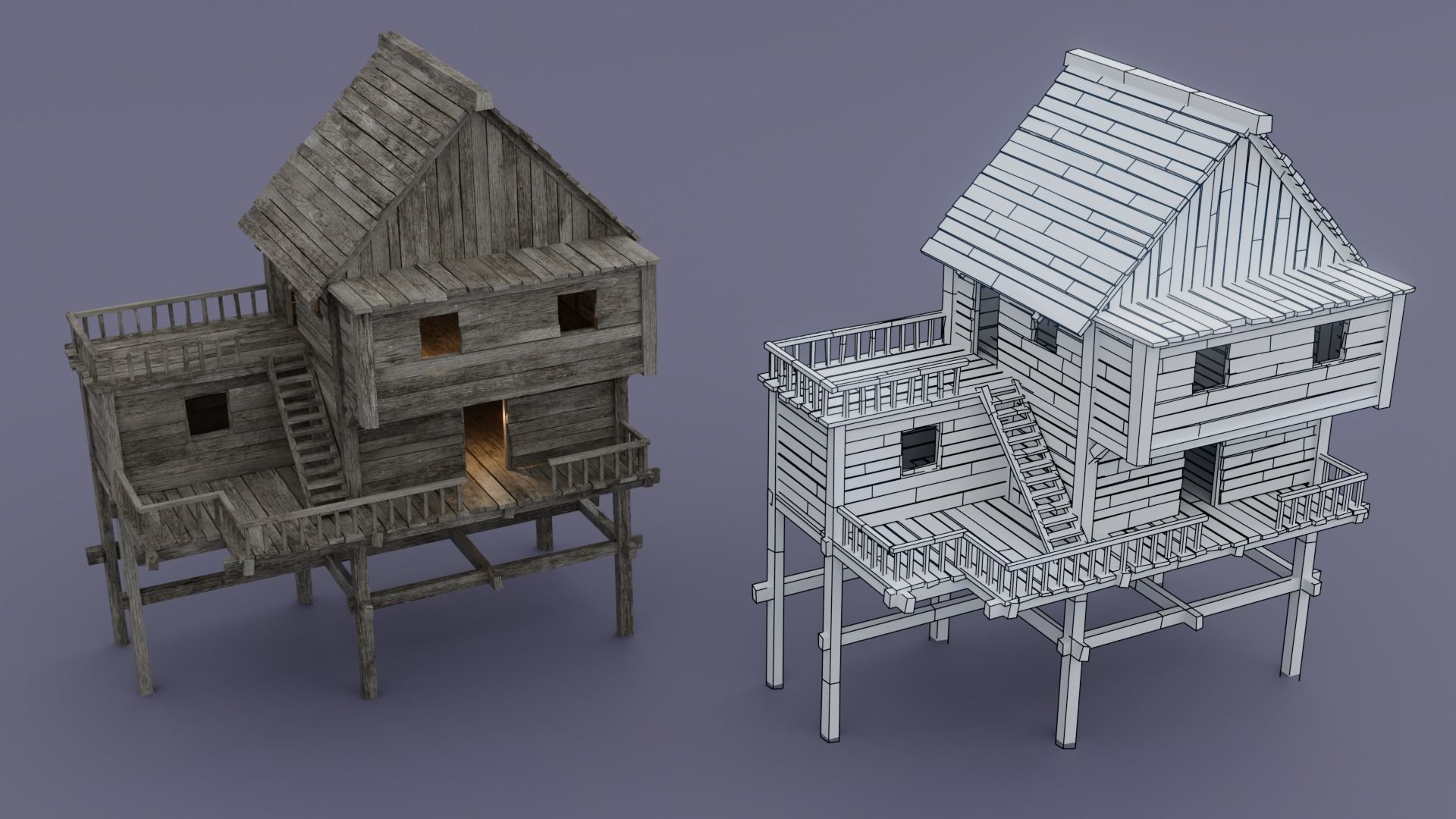 Pirate town Low-poly 3D model_3