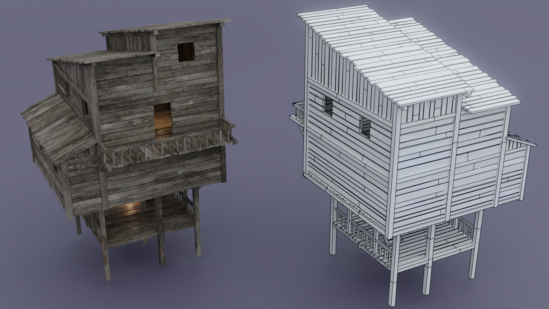 Pirate town Low-poly 3D model_8