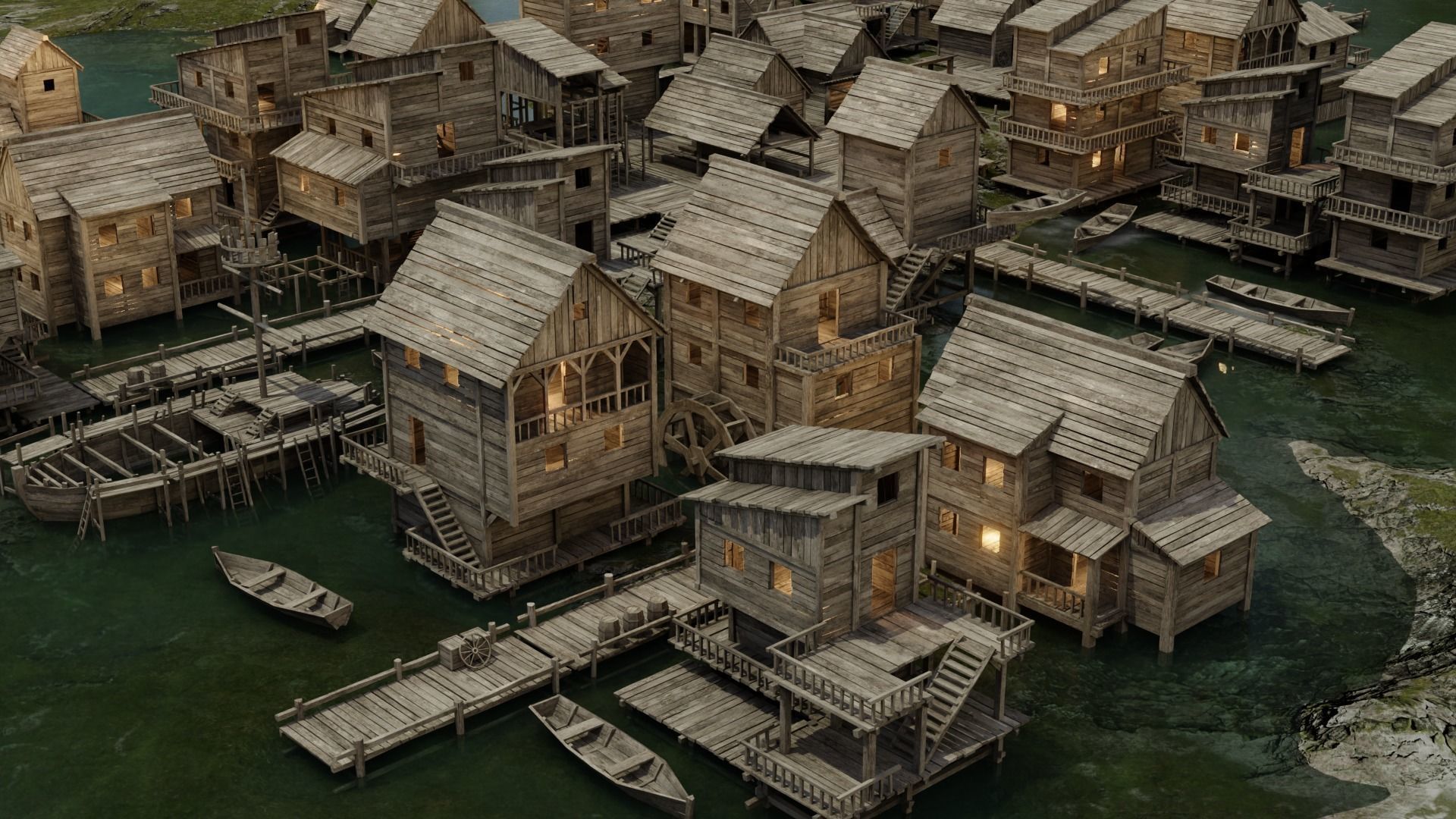 Pirate town Low-poly 3D model_0