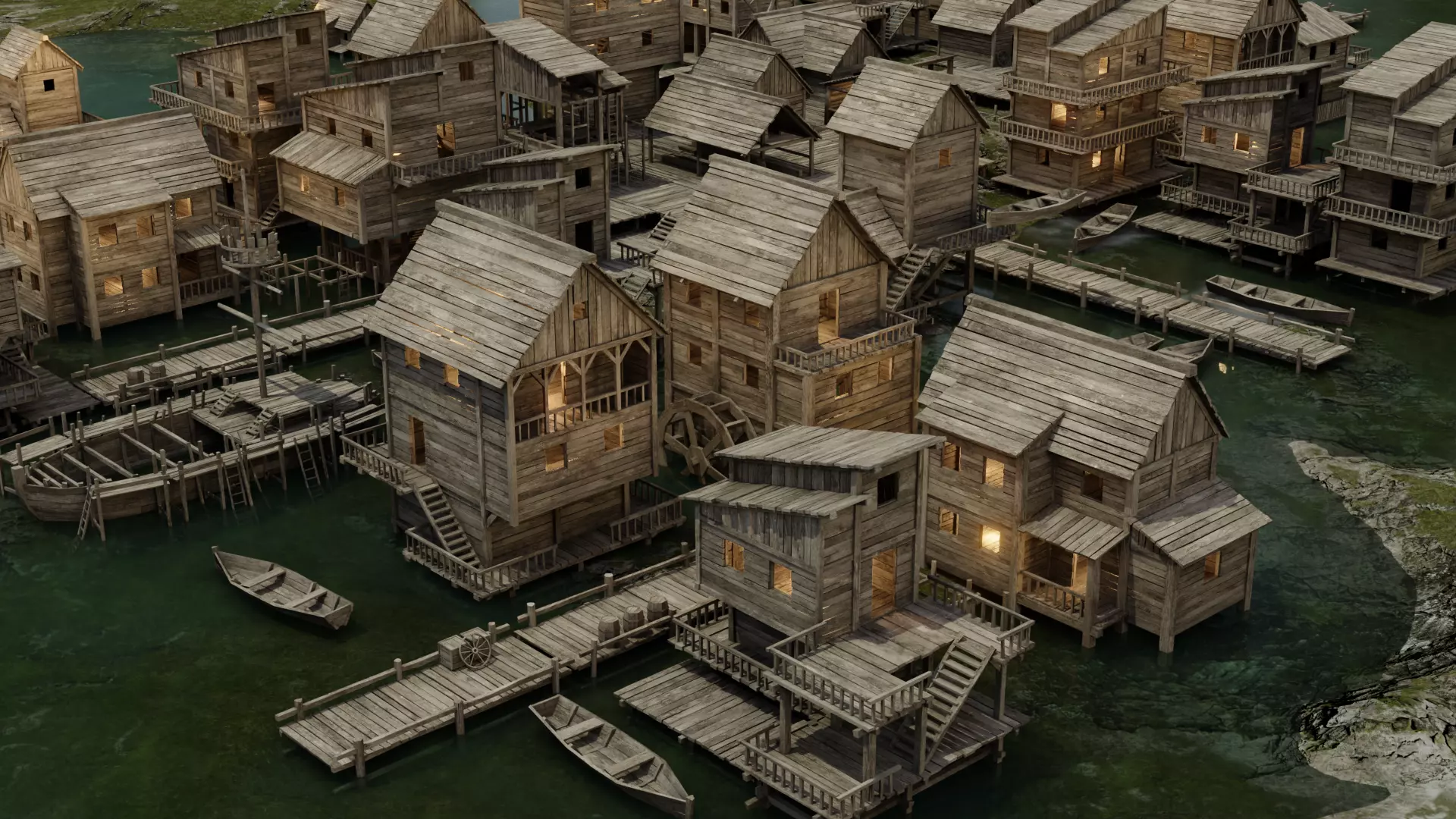 Pirate town Low-poly 3D model_0