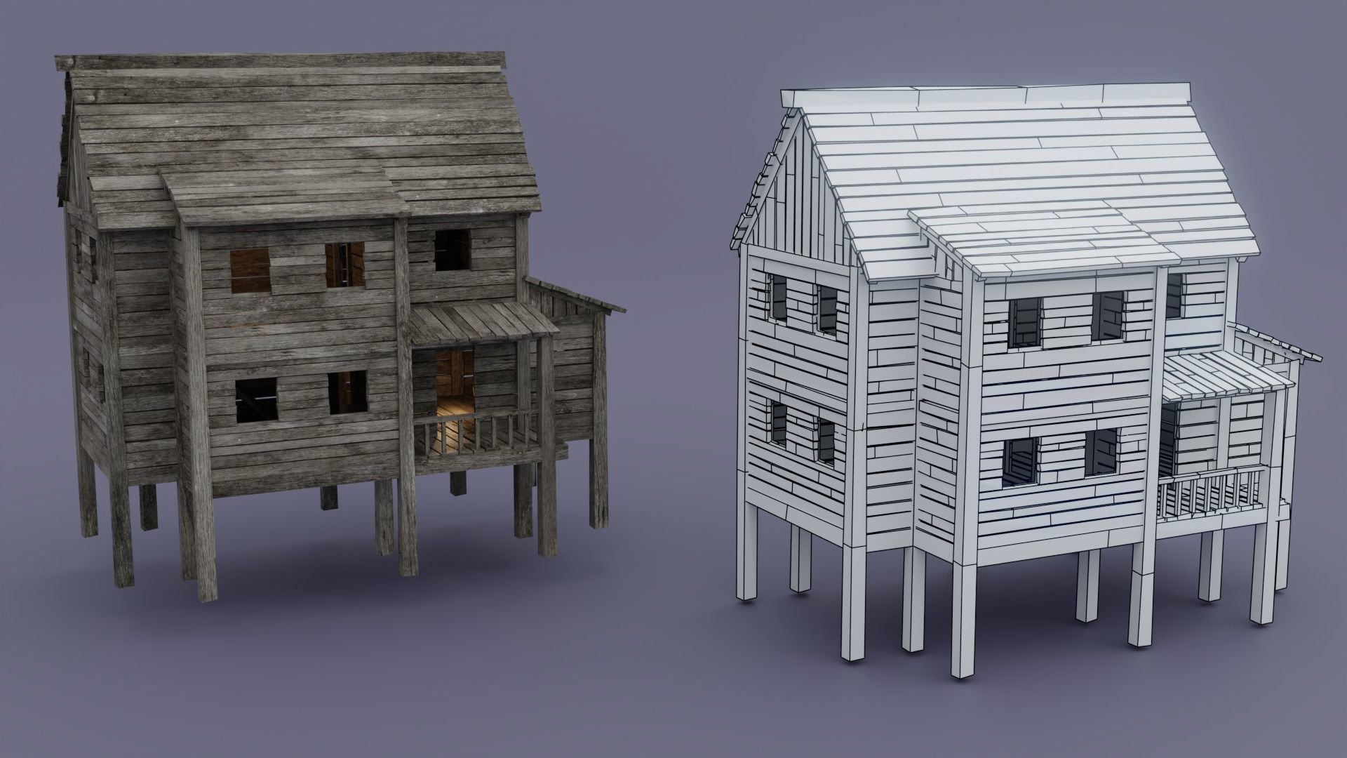 Pirate town Low-poly 3D model_5