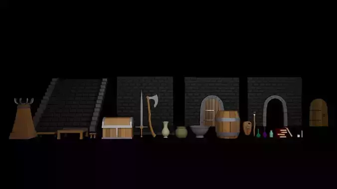 LowPoly Dungeon Props  Assets Low-poly 3D model