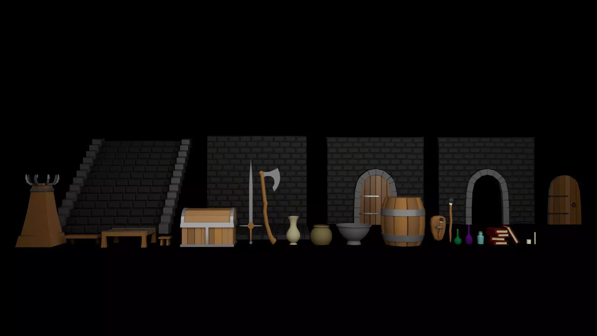 LowPoly Dungeon Props  Assets Low-poly 3D model_0