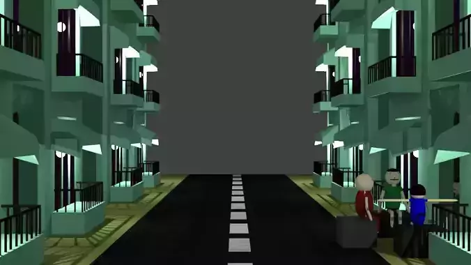 3D City Model low-poly 3D model building with windows and bal... Texture