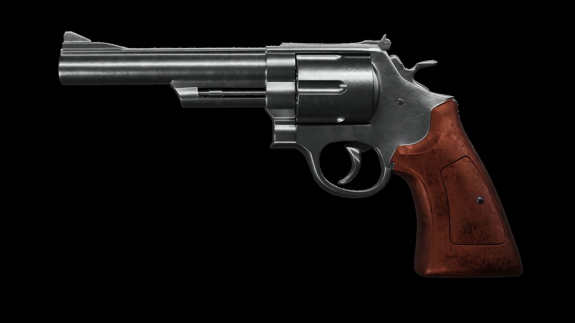 Old Classic Revolver Gun Silver and Black With Bullets 3D model_2