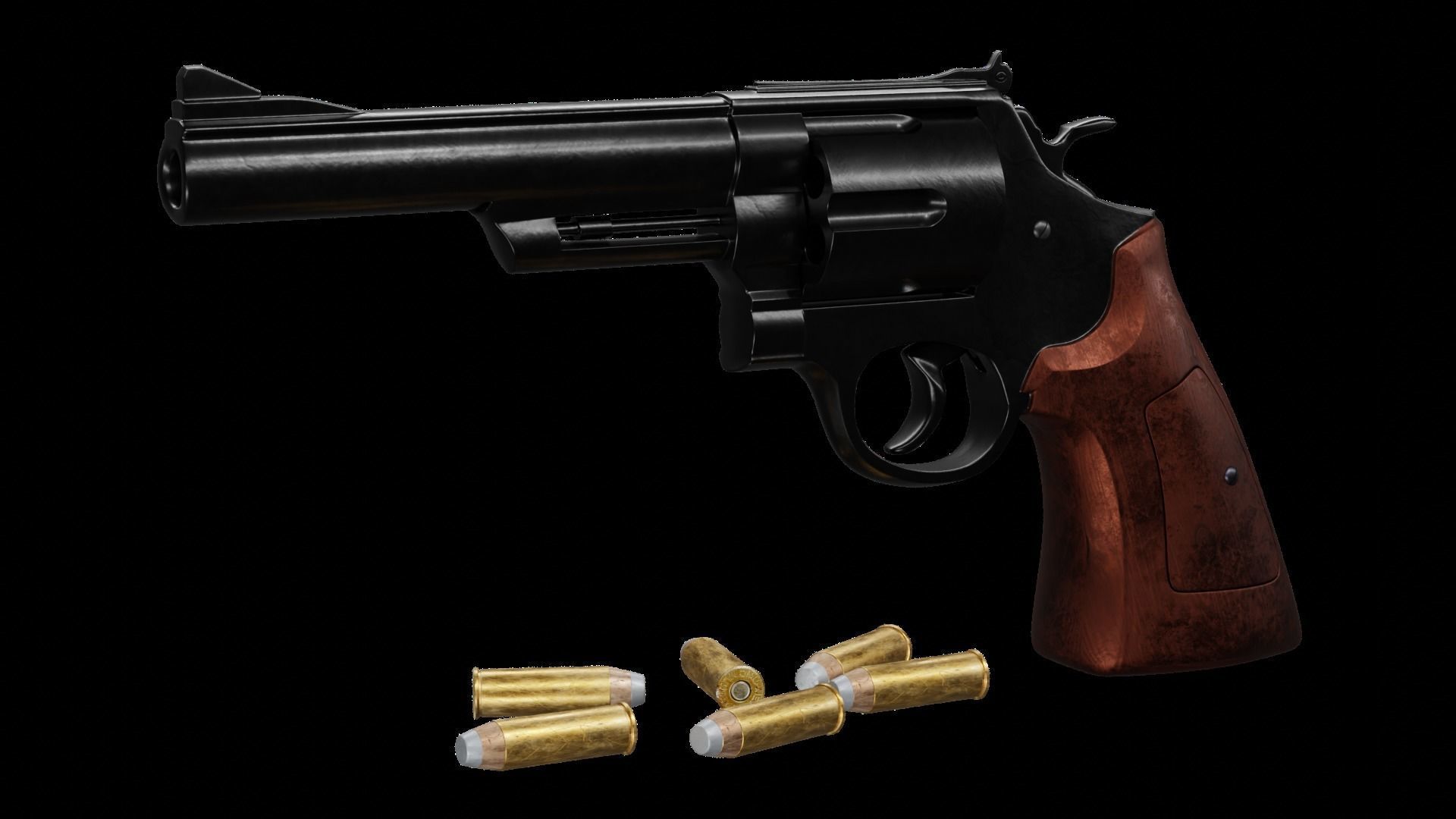 Old Classic Revolver Gun Silver and Black With Bullets 3D model_1