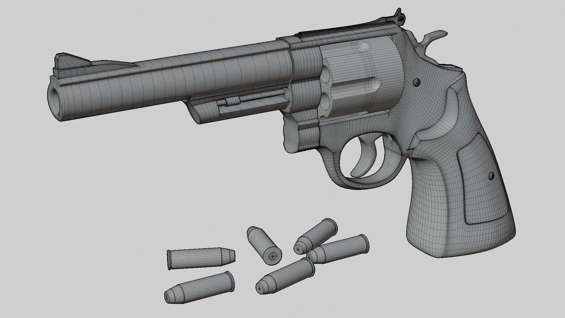 Old Classic Revolver Gun Silver and Black With Bullets 3D model_13