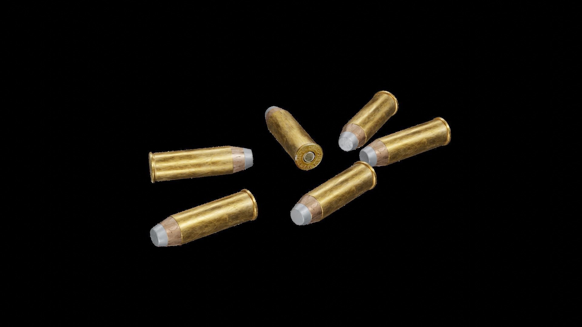 Old Classic Revolver Gun Silver and Black With Bullets 3D model_12