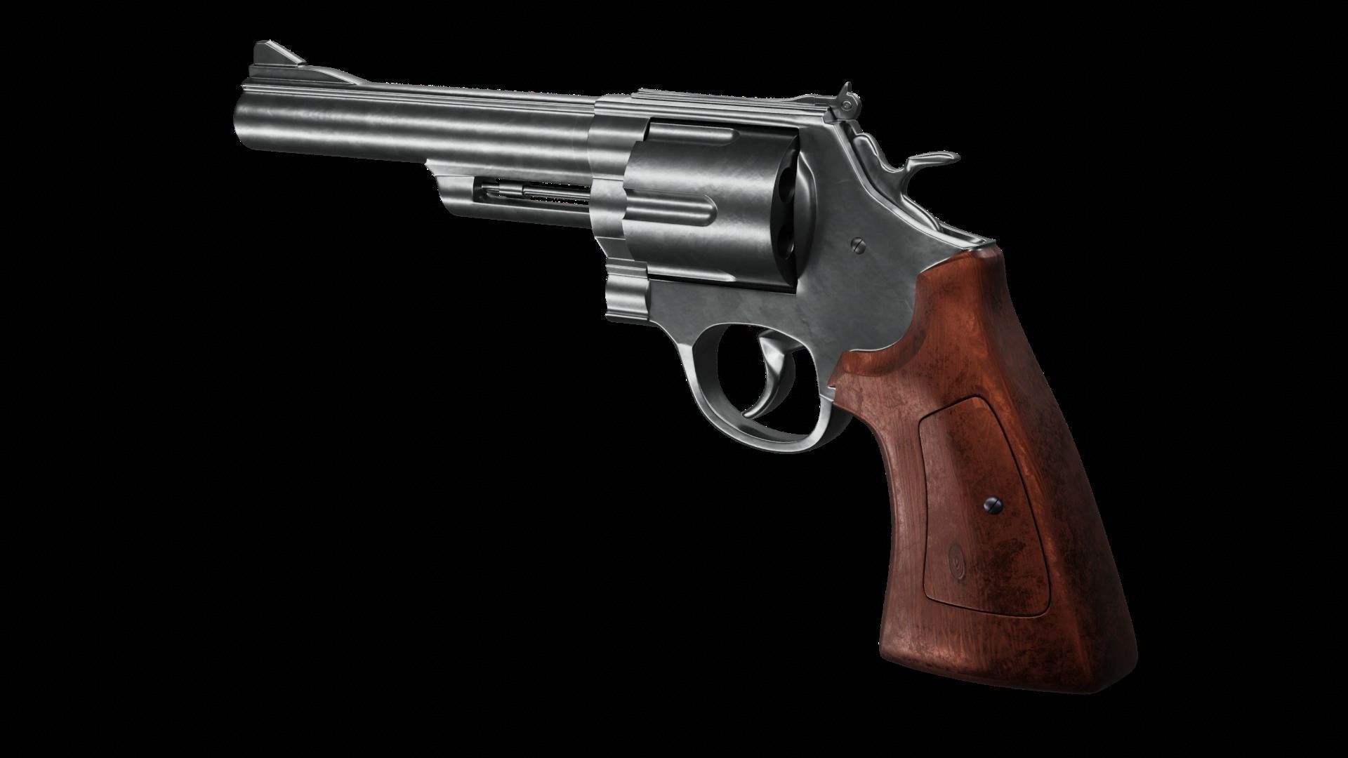 Old Classic Revolver Gun Silver and Black With Bullets 3D model_6