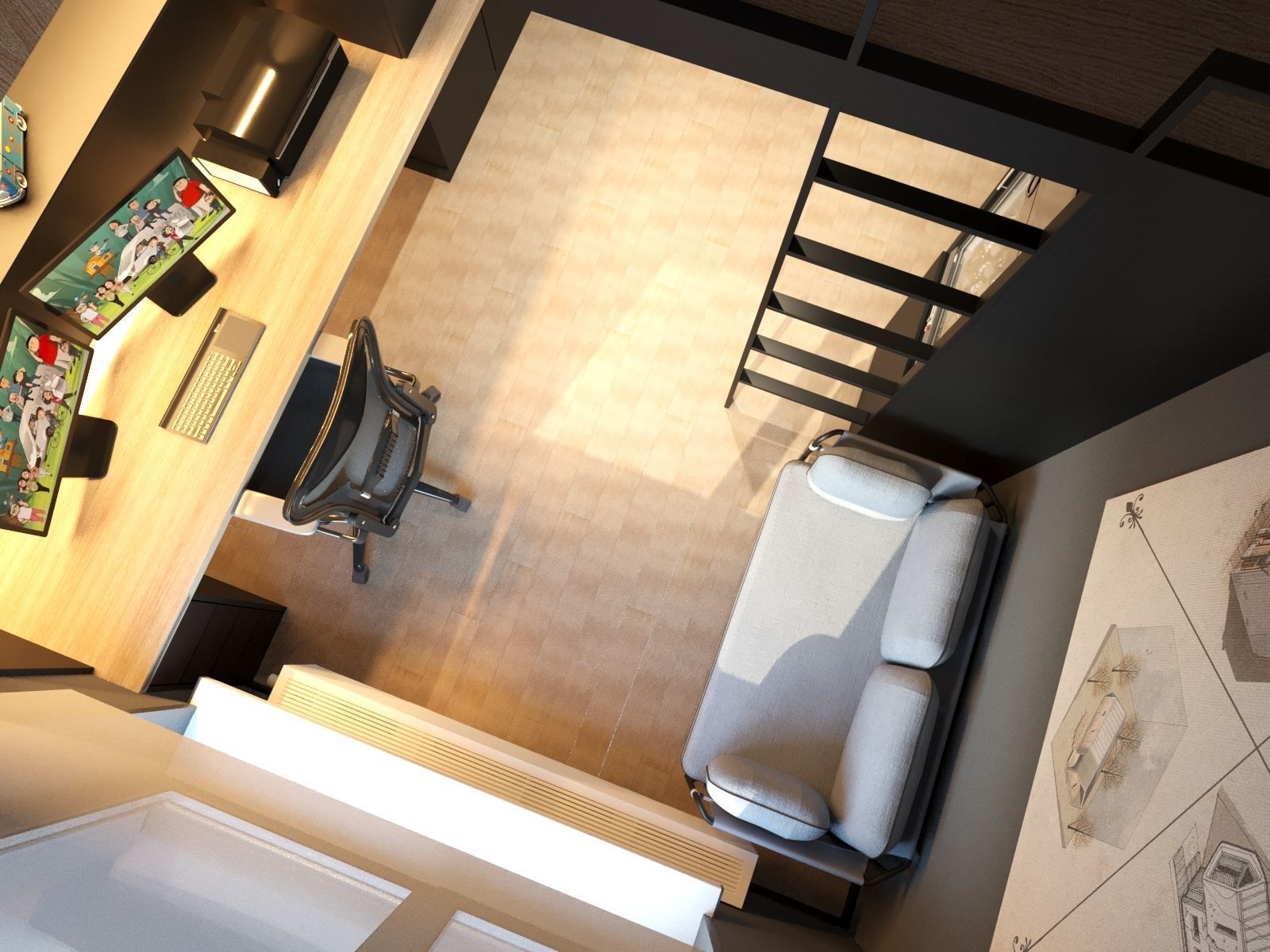 Loft Apartment 3D Model Interior Scene  3D model_6