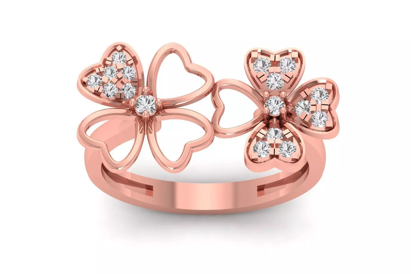  Engagement Women Heart Rings Toi Et Moi Flower Ring 3D print model_0