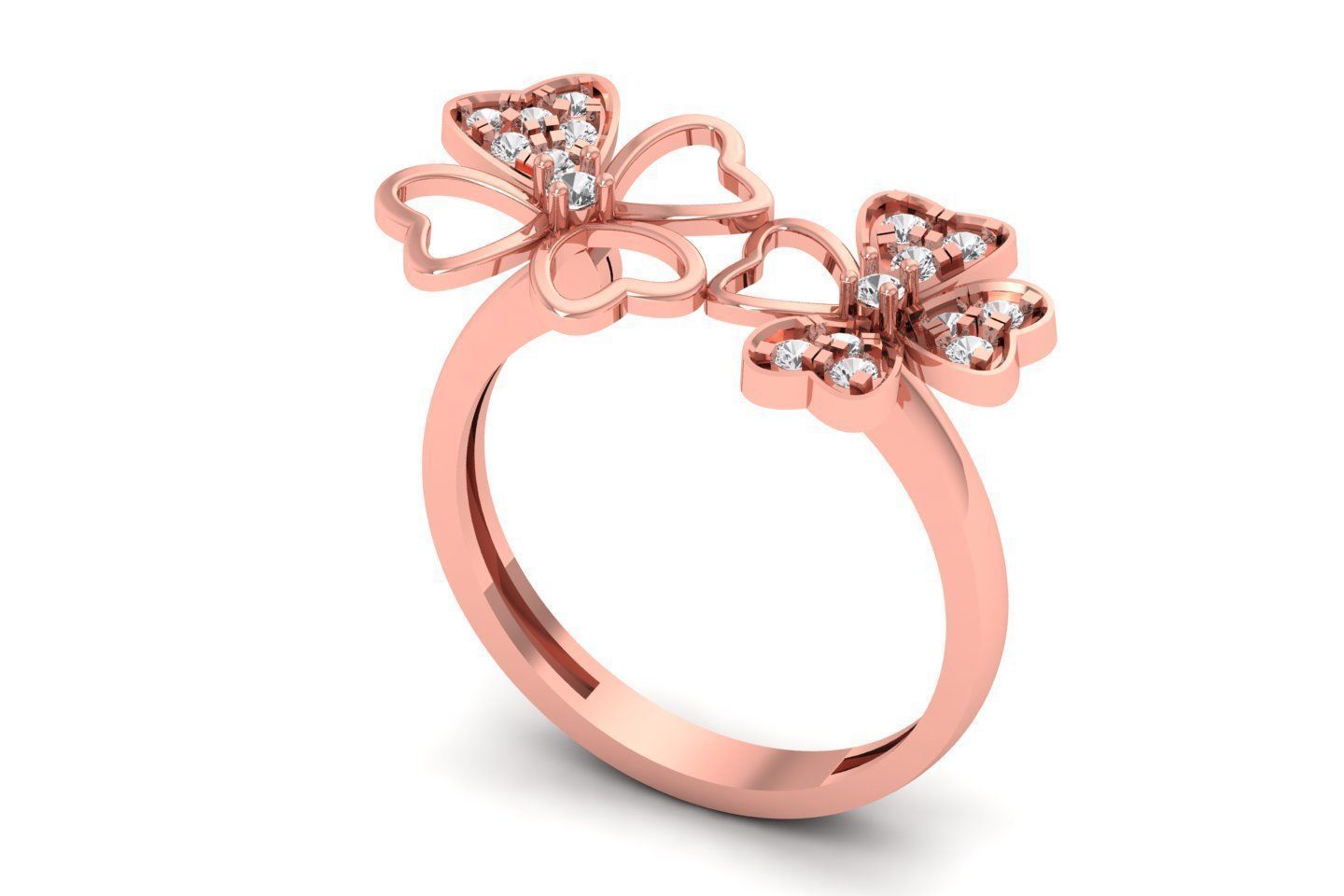  Engagement Women Heart Rings Toi Et Moi Flower Ring 3D print model_1