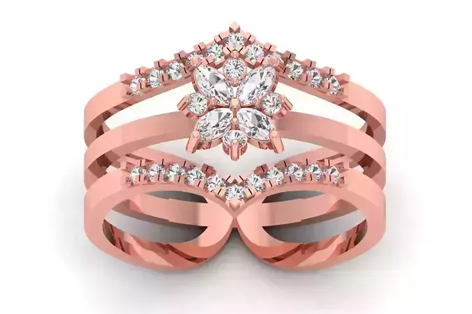 Solitaire Wedding Engagement Women Rings Set 3D print model