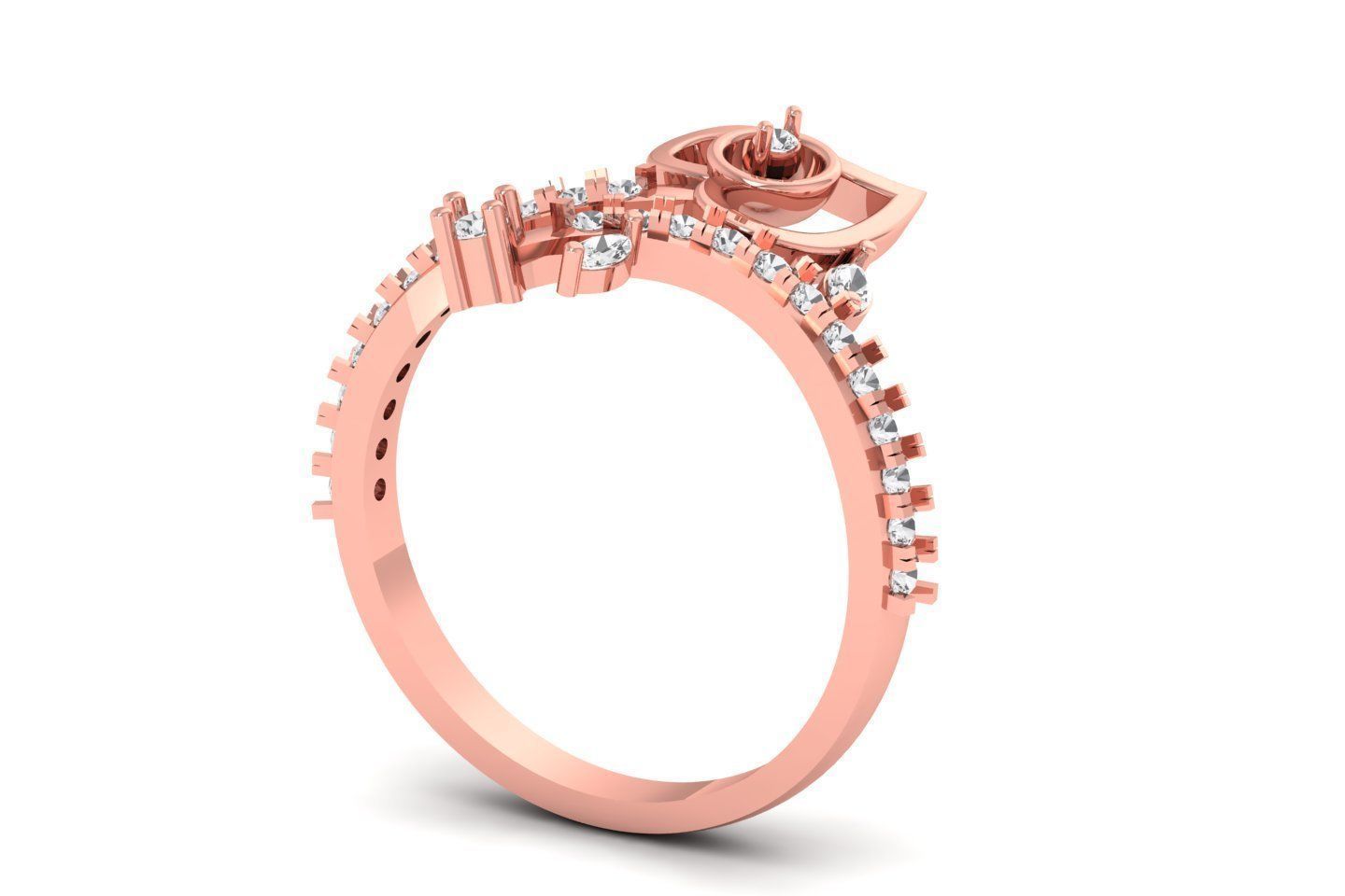 Solitaire Wedding Engagement Women Flower Heart Bypass Ring 3D print model_3