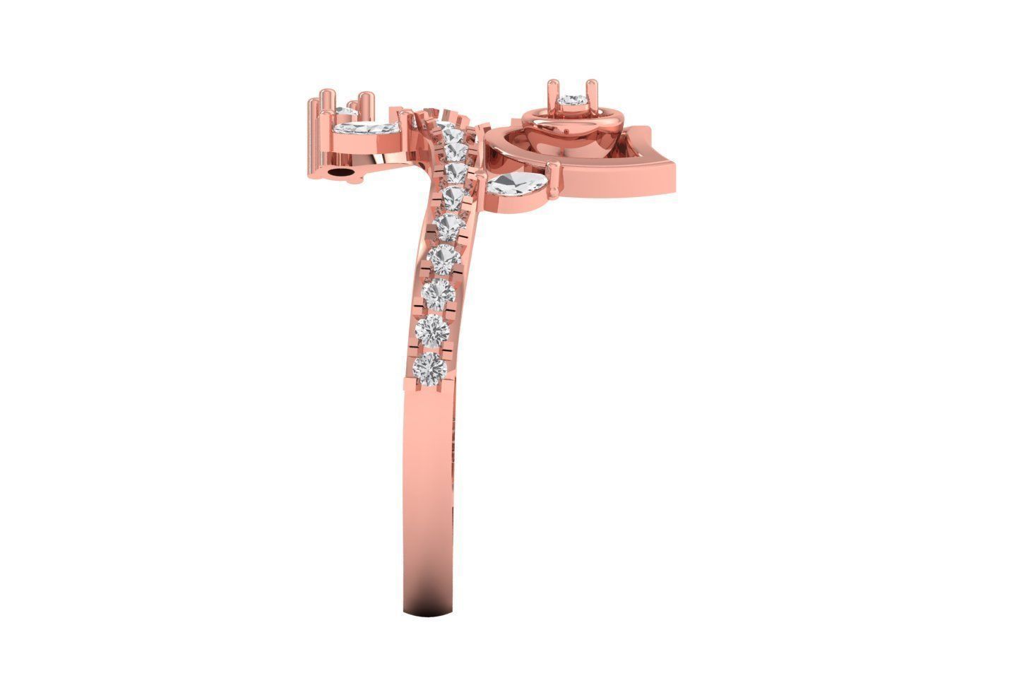 Solitaire Wedding Engagement Women Flower Heart Bypass Ring 3D print model_2