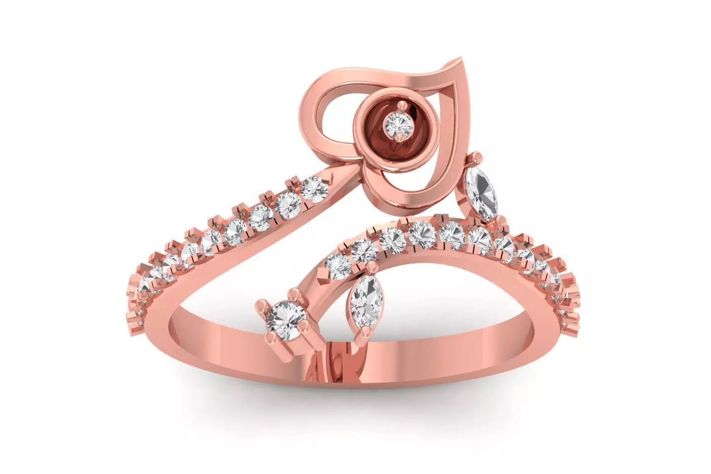 Solitaire Wedding Engagement Women Flower Heart Bypass Ring 3D print model_0